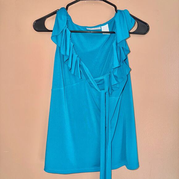 Worthington Stretch Women's Wrap Sleeveless Ruffle Blouse Top - Size Medium - Picture 1 of 9